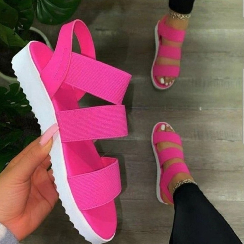 Vibrant Pink Elastic Strap Sandals
